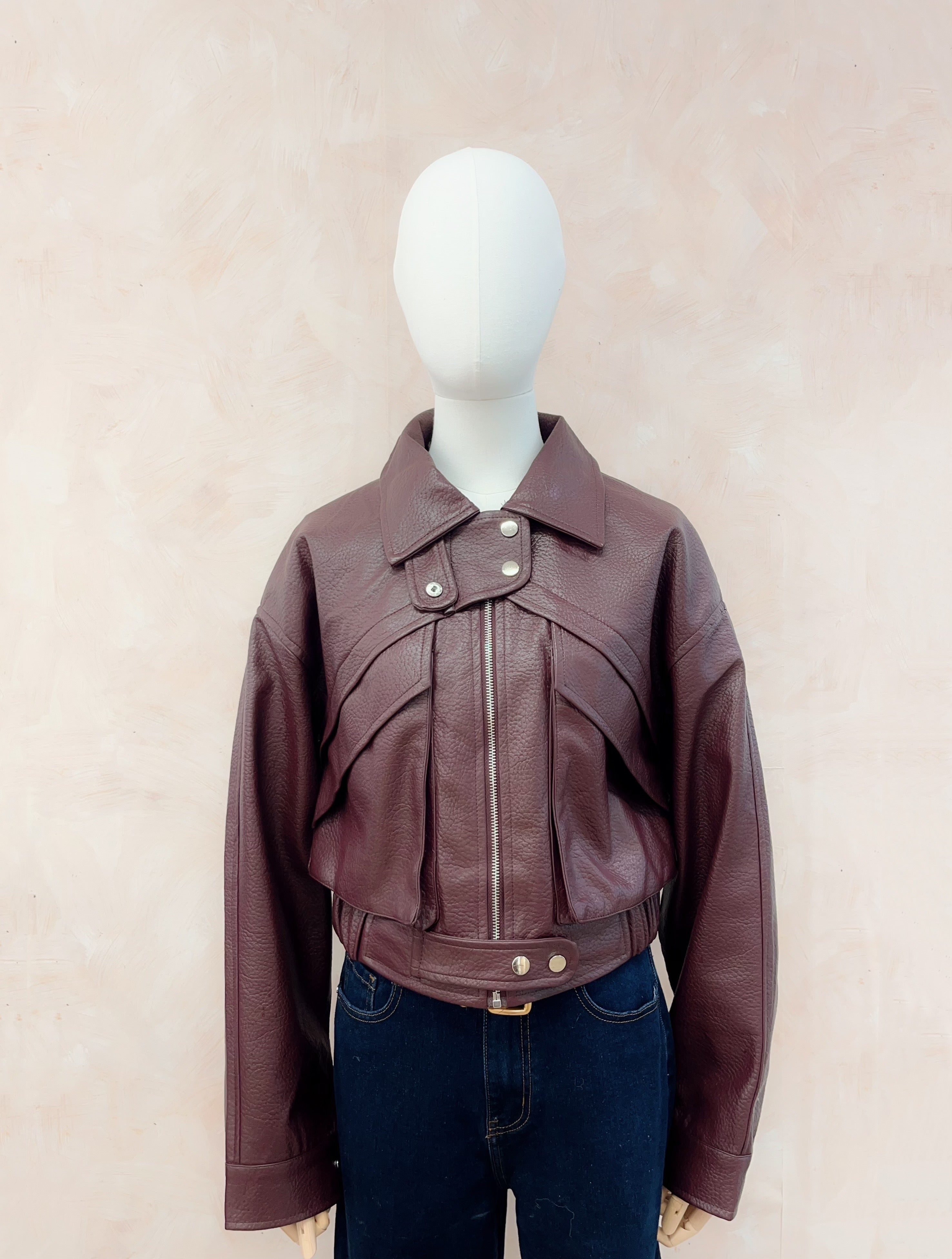 veste similicuir bordeaux tendance